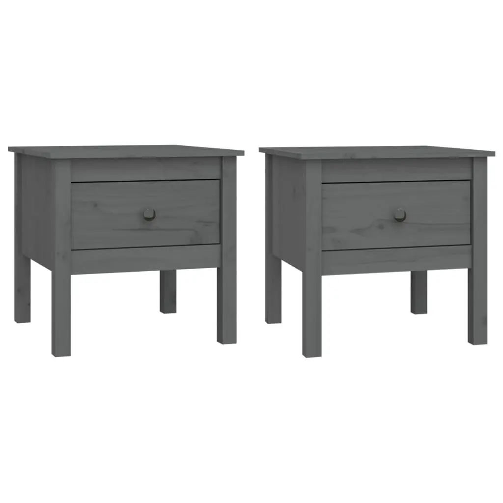 vidaXL Sidebord 2 stk grå 50x50x49 cm heltre furu