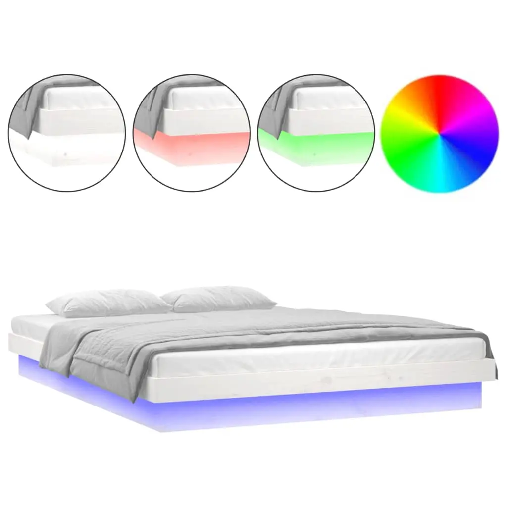 vidaXL Sengeramme med LED hvit 180x200 cm Super King heltre