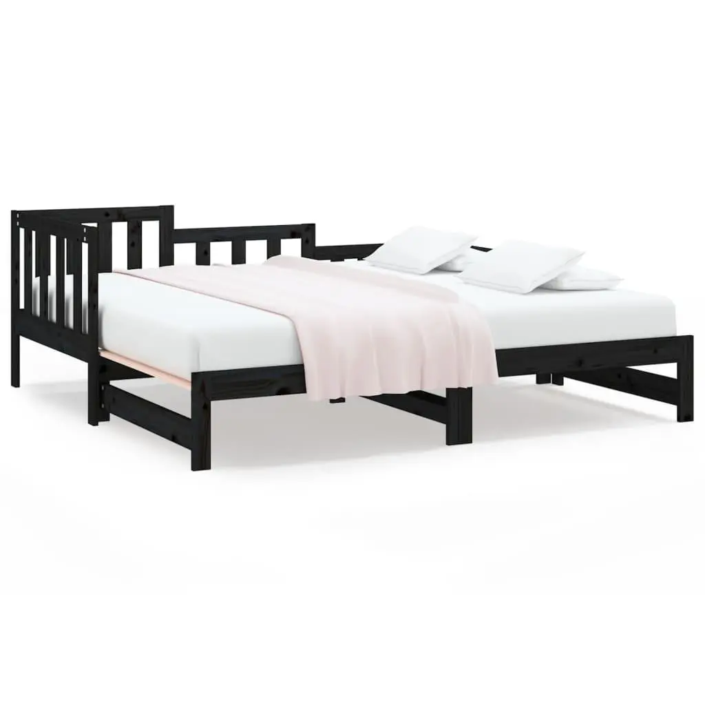 vidaXL Uttrekkbar dagseng svart 2x(90x190) cm heltre furu