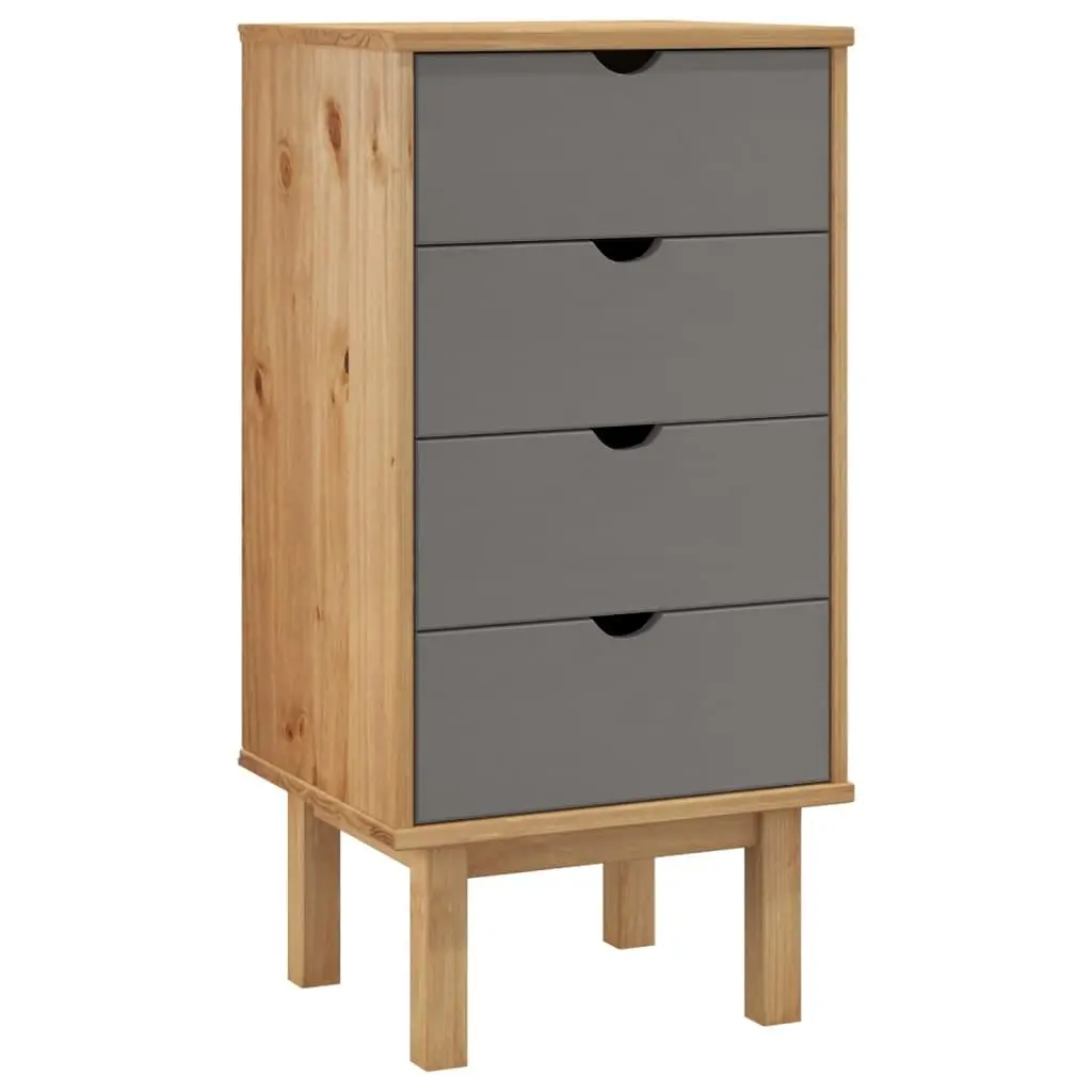 vidaXL Kommode OTTA brun og grå 45x39x90 cm heltre furu