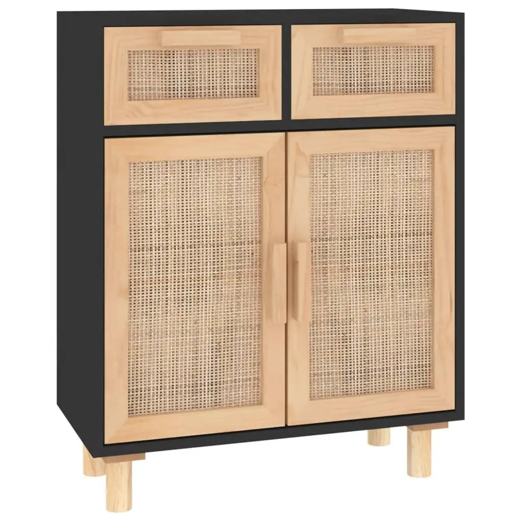 vidaXL Skjenk svart 60x30x75 cm heltre furu og naturrotting