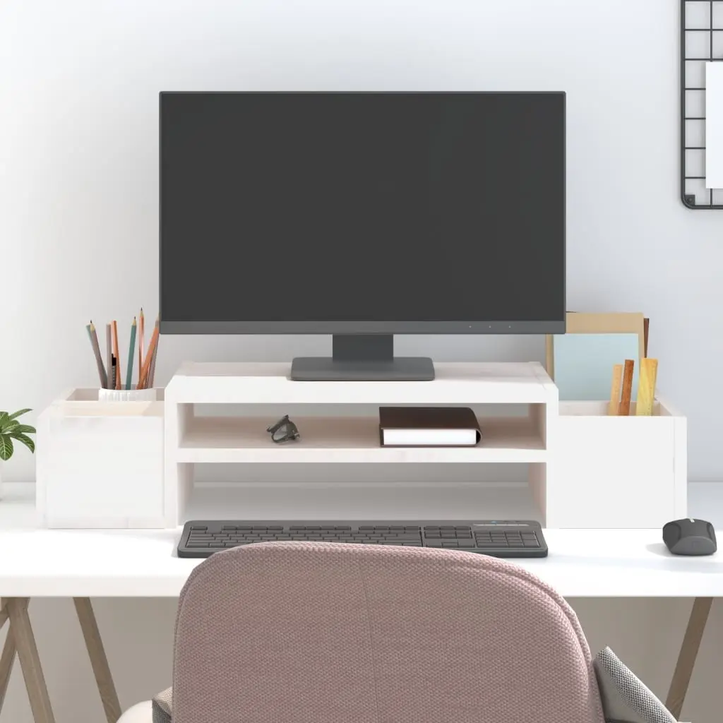 vidaXL Monitorstativ hvit 70x27,5x15 cm heltre furu