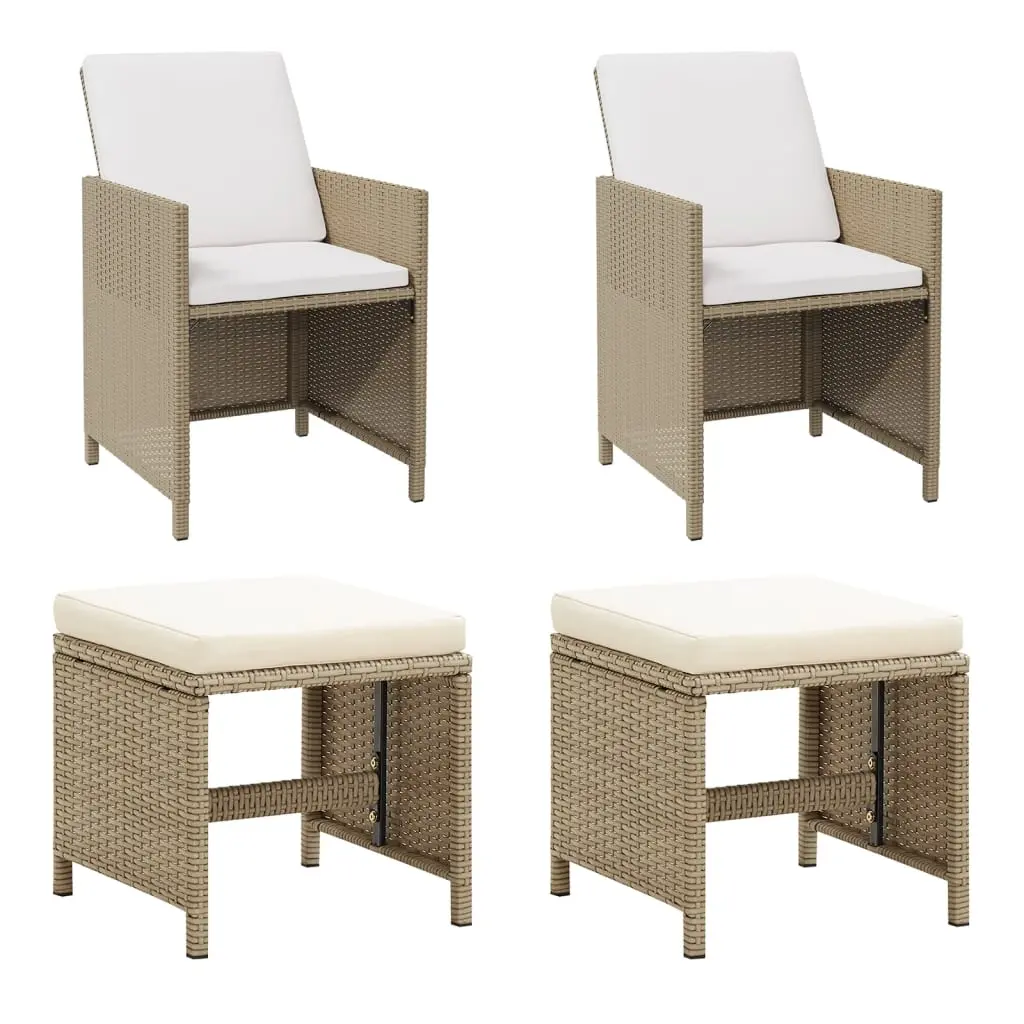vidaXL Hagestoler med krakker 2 stk polyrotting beige