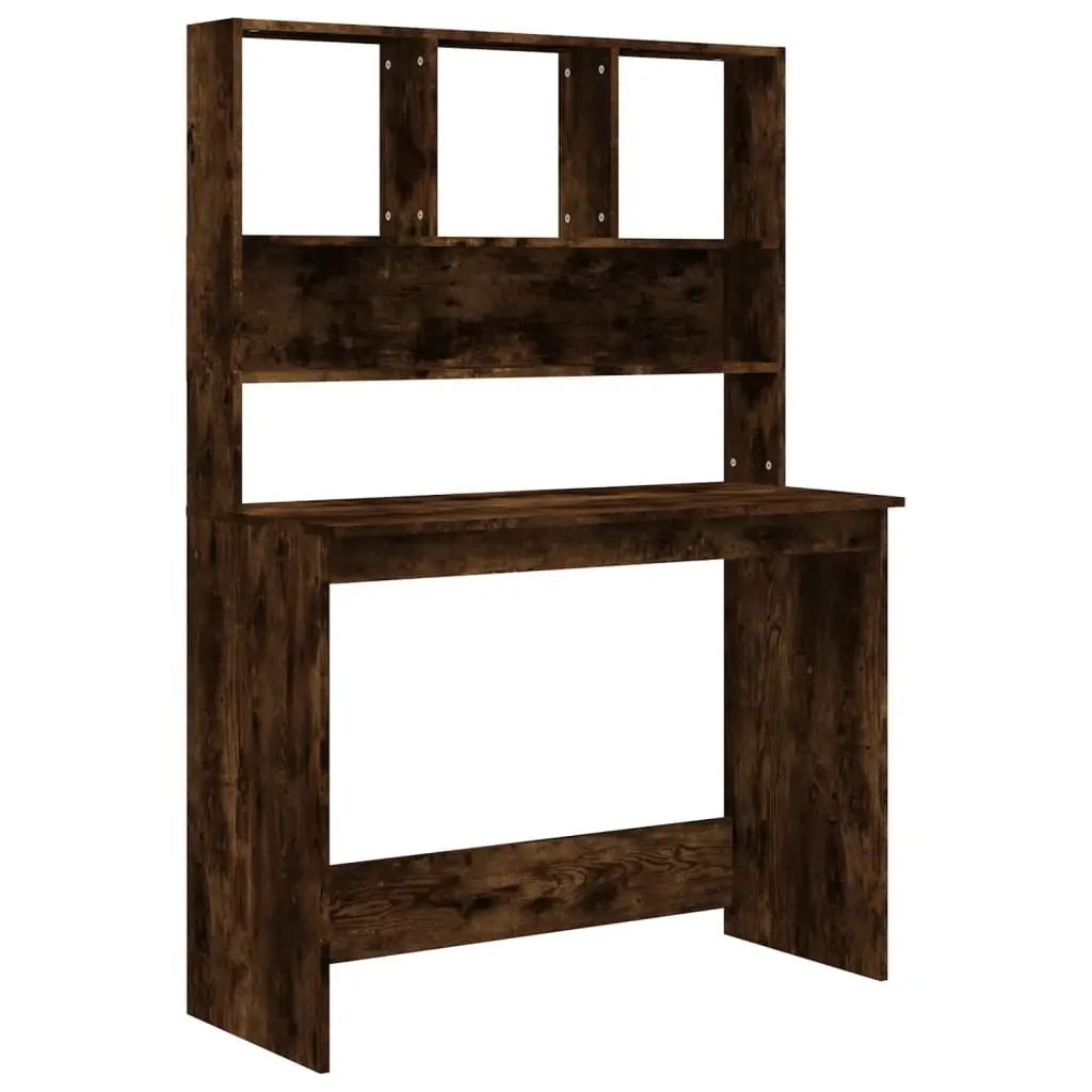 vidaXL Skrivebord med hyller røkt eik 102x45x148 cm konstruert tre