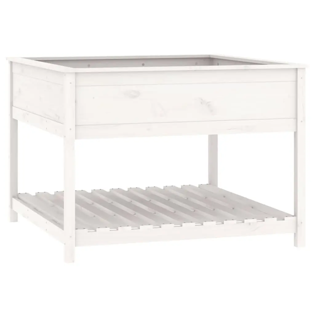 vidaXL Plantekasse med hylle hvit 111,5x111,5x81 cm heltre furu