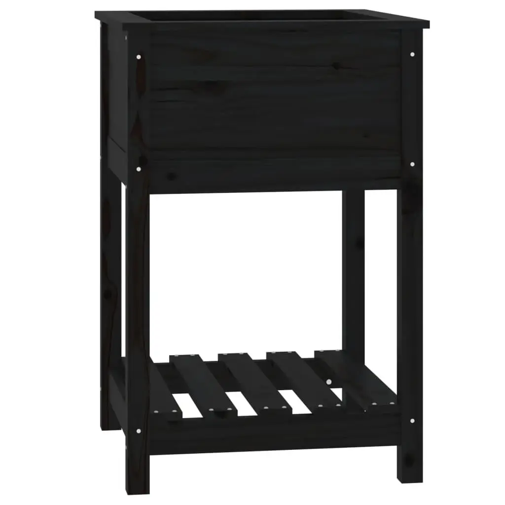 vidaXL Plantekasse med hylle svart 54x54x81 cm heltre furu