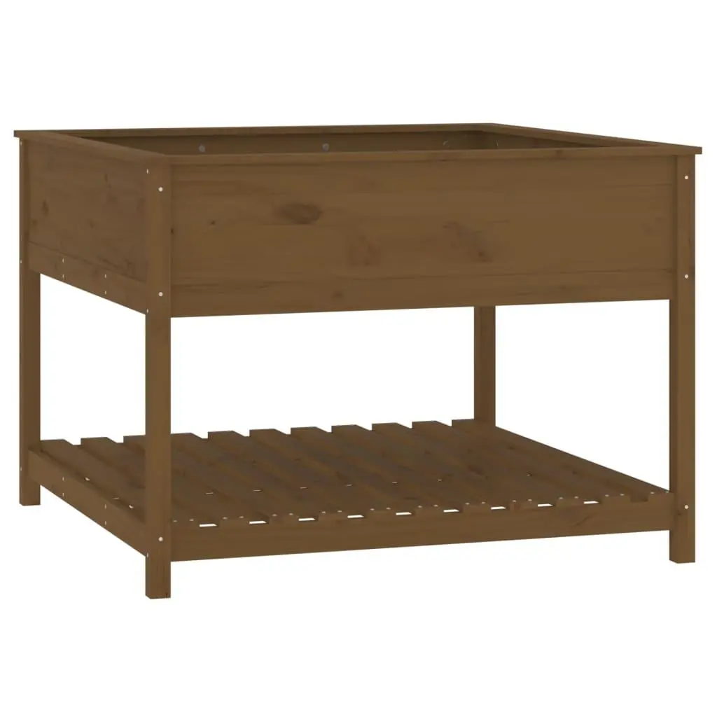 vidaXL Plantekasse med hylle honningbrun 111,5x111,5x81 cm heltre furu