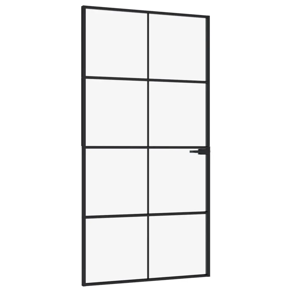 vidaXL Innerdør svart 102x201,5 cm herdet glass og aluminium slank