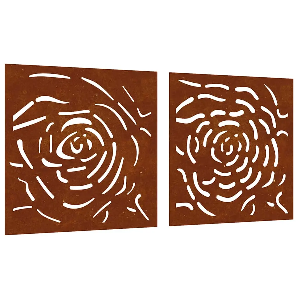 vidaXL Veggdekorasjoner til hage 2 stk 55x55 cm cortenstål rosedesign