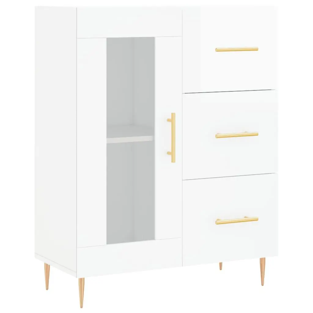 vidaXL Skjenk høyglans hvit 69,5x34x90 cm konstruert tre