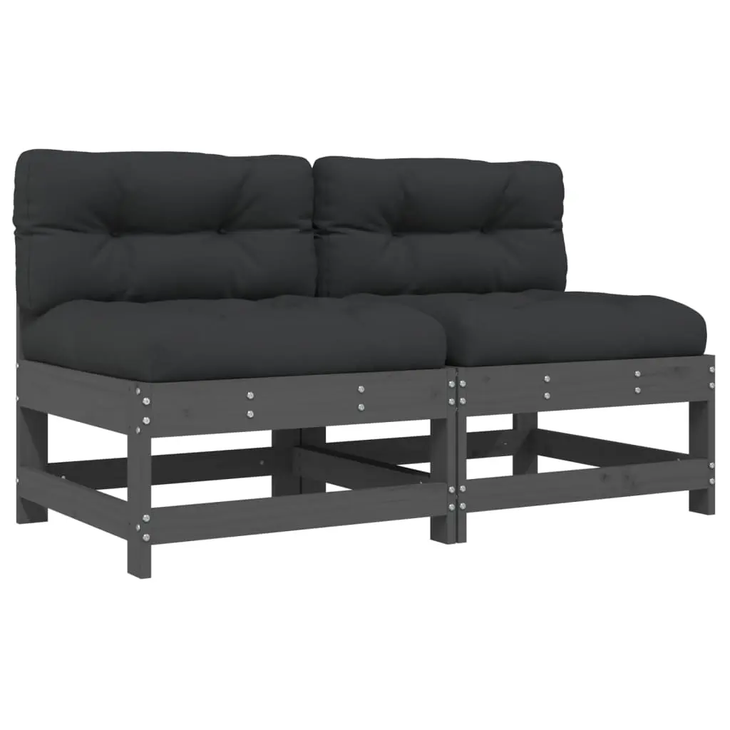 vidaXL Midtsofaer med puter 2 stk grå heltre furu