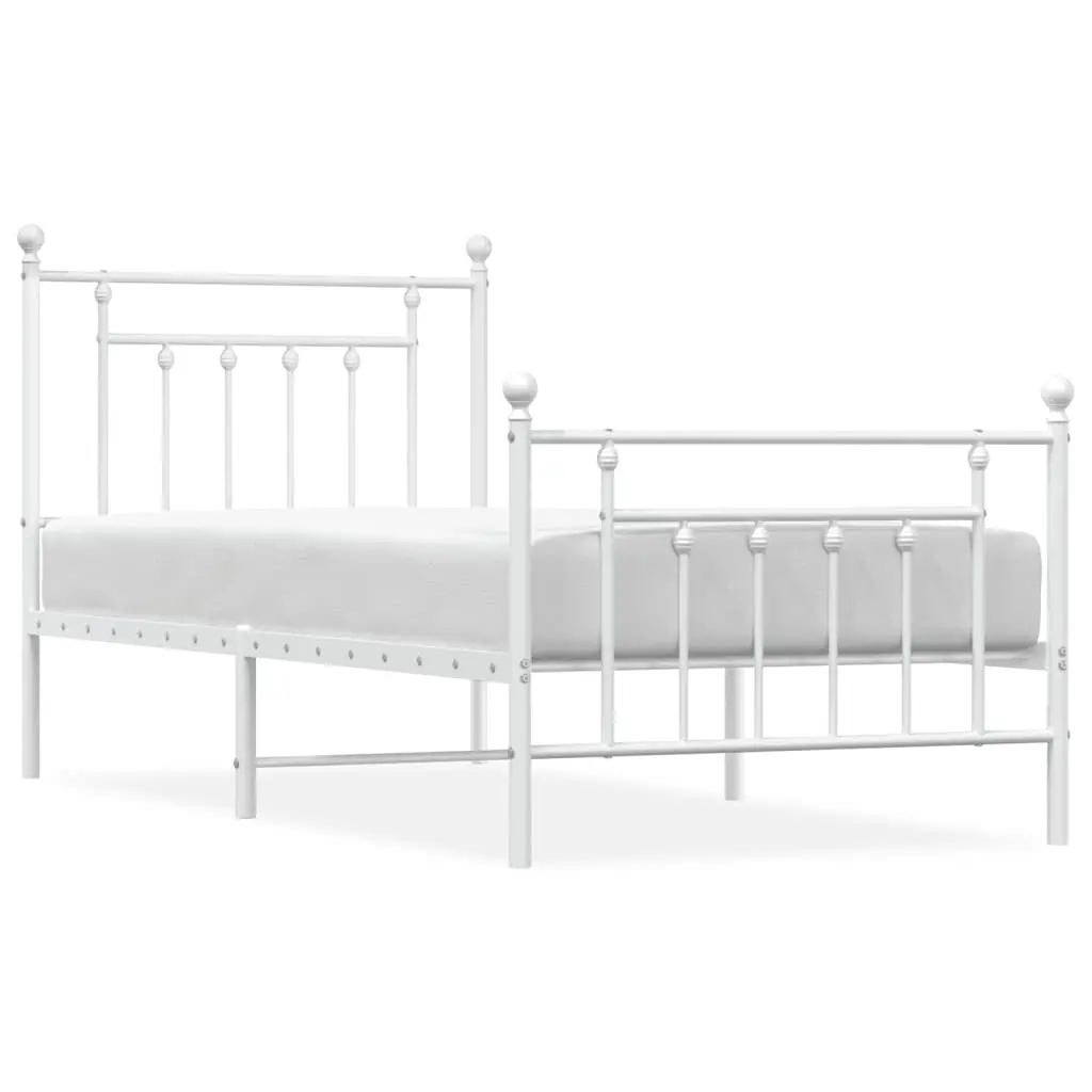 vidaXL Sengeramme i metall med hode- og fotgavl hvit 90x190 cm