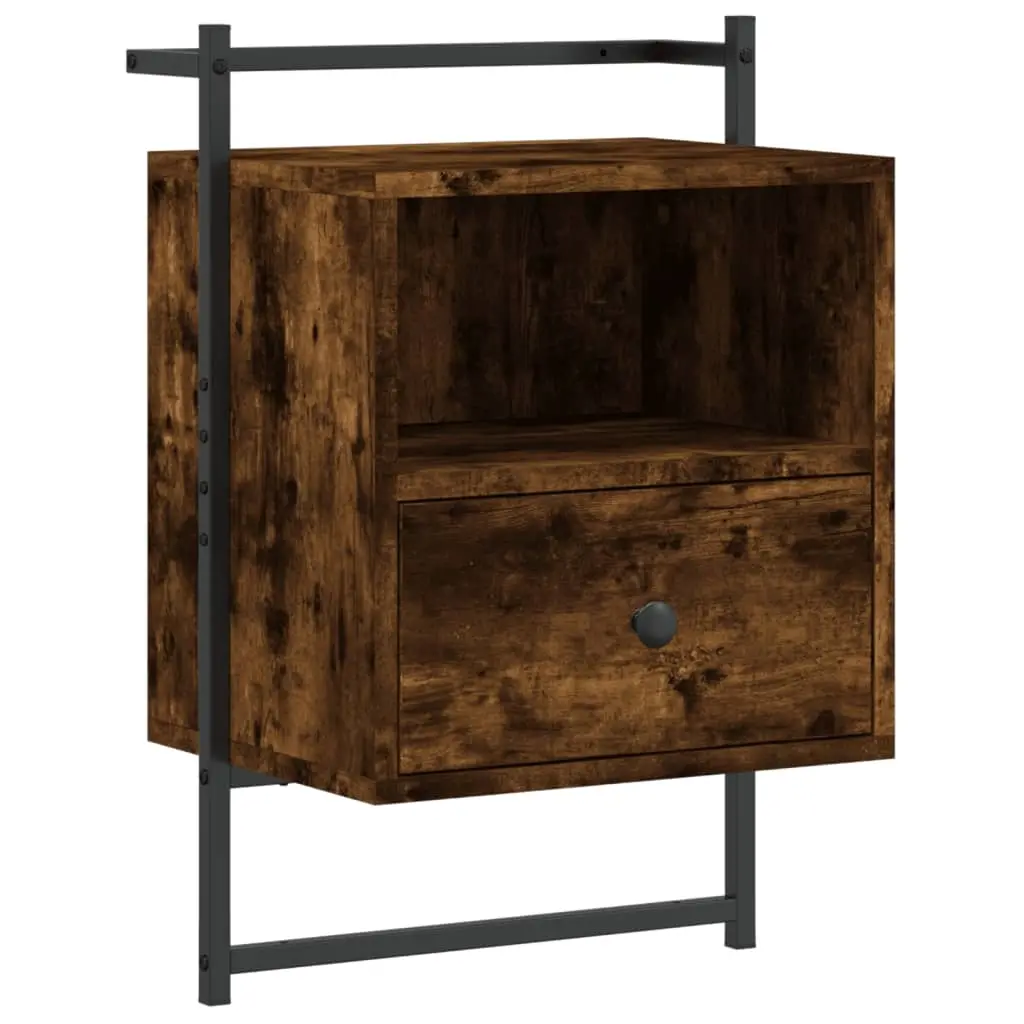 vidaXL Nattbord veggmontert røkt eik 40x30x61 cm konstruert tre