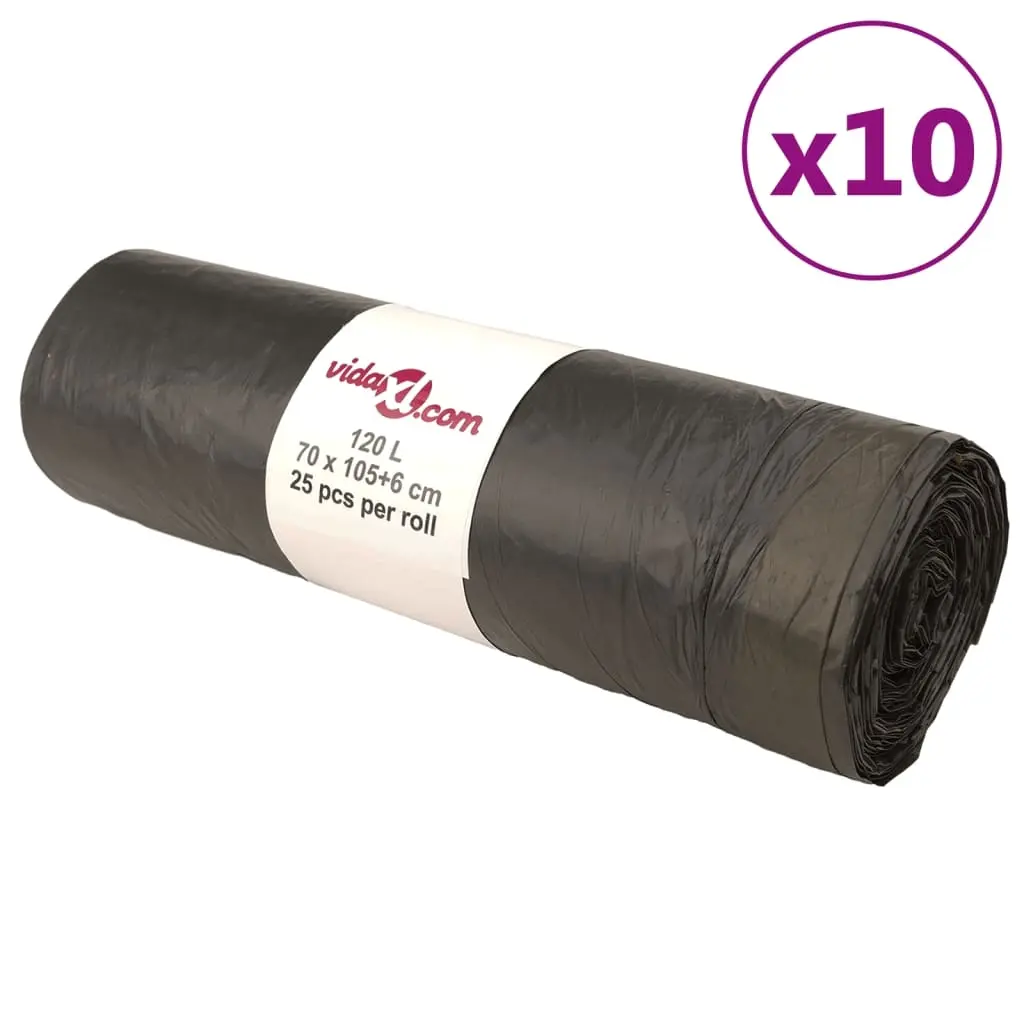 vidaXL Søppelposer med snorer 250 stk svart 120 L