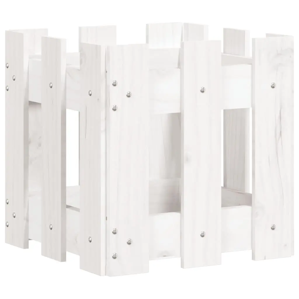 vidaXL Plantekasse med gjerdedesign hvit 30x30x30 cm heltre furu