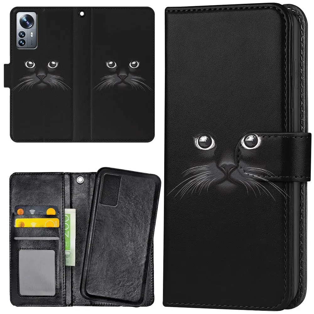 Xiaomi 12 Pro - Lommebok Deksel Svart Katt
