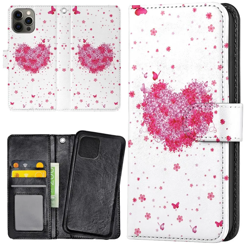 iPhone 14 Pro - Lommebok Deksel Blomsterhjerte