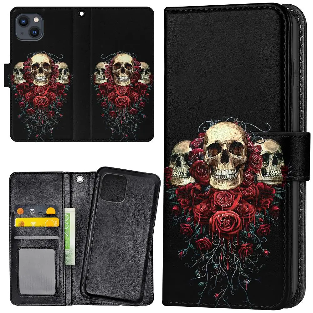 iPhone 14/15 Plus - Lommebok Deksel Skulls