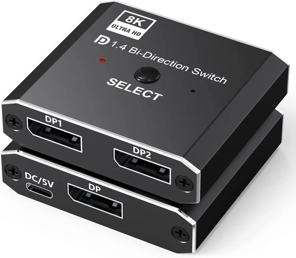 NÖRDIC 8K30Hz Displayport-svitsj 2 til 1 og splitter 1 til 2, 4K120hz