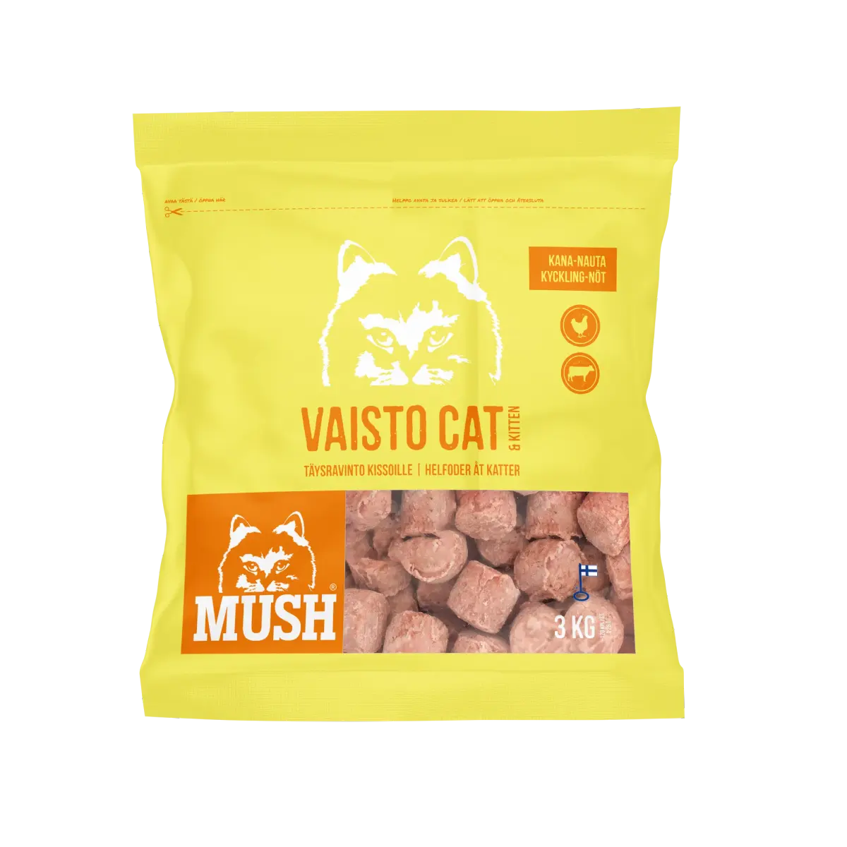 Mush Vaisto Cat Kyckling-Nöt Gul 3 kg - Köttbullar