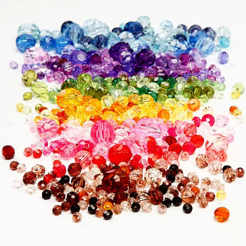 Plastperler Creativ Company Harmoni Facettperlemix Ass Farger D4-12 mm Hullstr 1-2,5 mm 7x250 g/1 Pk