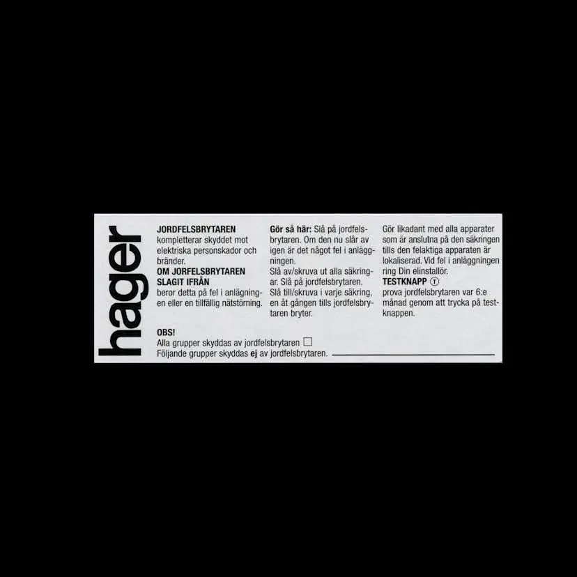 Informationsskylt Hager Självhäftande för Jordfelsbrytare
