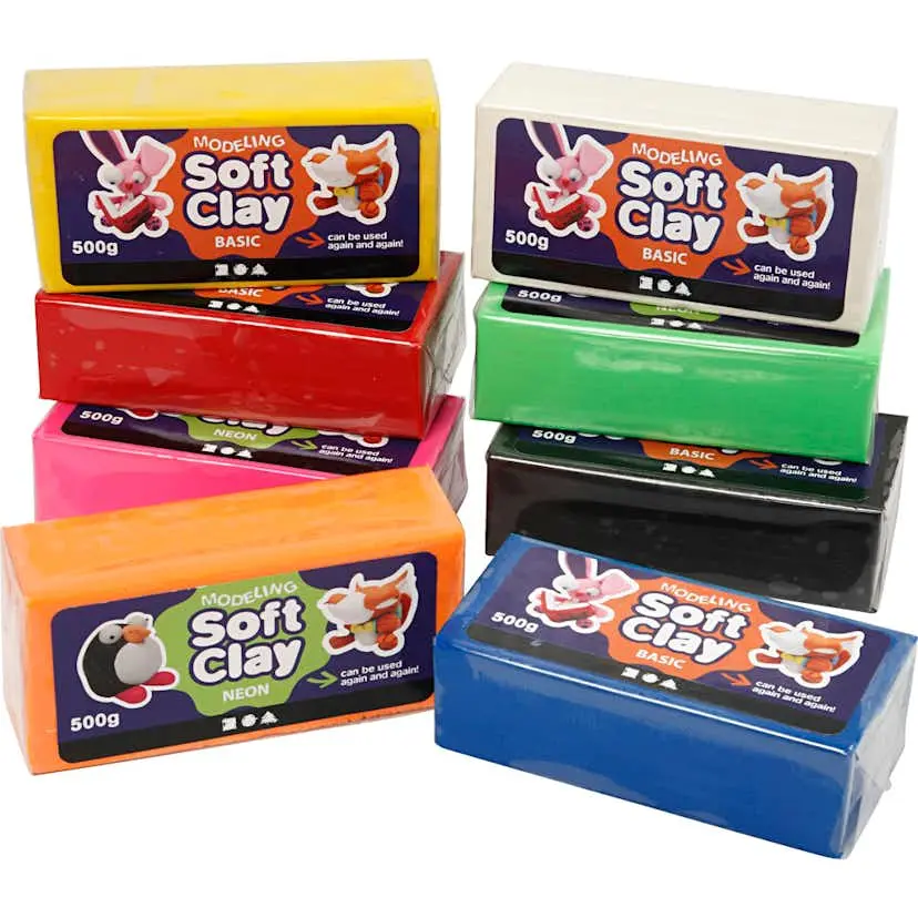 Modellervoks Creativ Company Soft Clay Str 13x6x4 cm Ass Farger 500 g/1 Pk