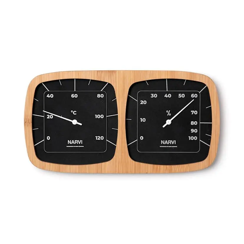 Bastutermo/hygrometer Narvi Aluminium/Bambu