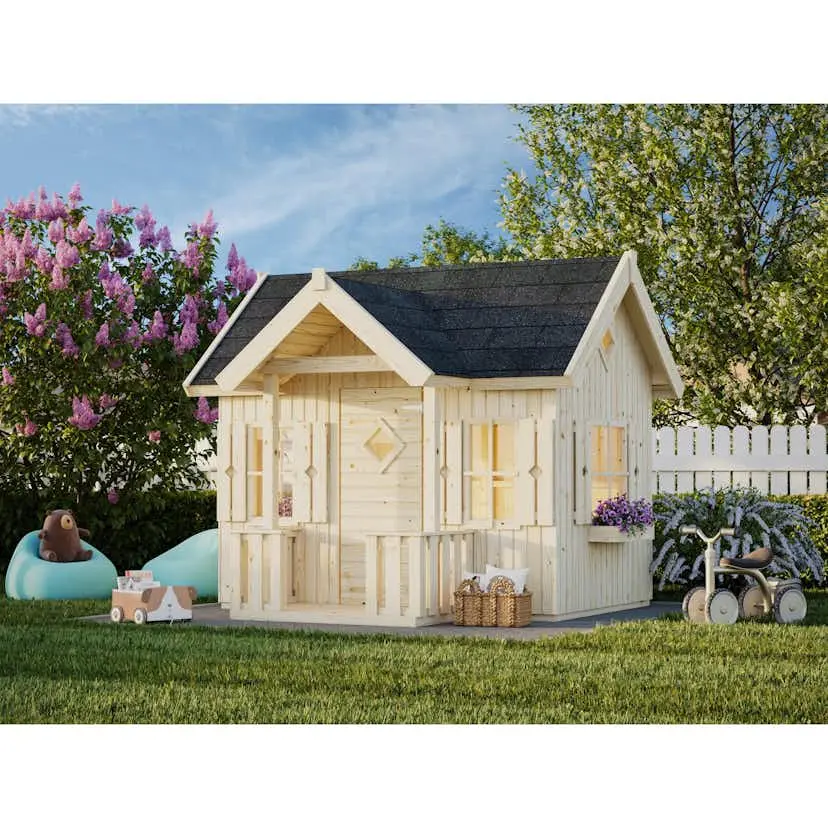 Lekstuga Palmako Jennie 3,7 m² Trästuga med Altan & Sadeltak