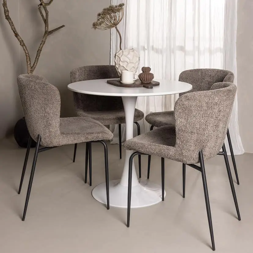 Spisegruppe Venture Home Hamden Ø80 cm med 4 Modesto Stoler
