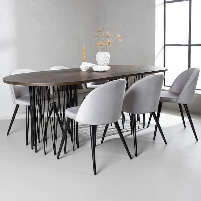 Spisegruppe furniture/fashion Stone med 6 Velvet Stoler