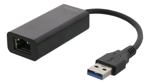 DELTACO - Adapter USB-A 3.0 to Network Adapter - Black