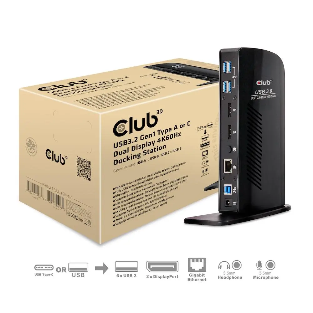 Club 3D Club3D SenseVision USB 3.0 Dual Display 4K60Hz Docking Station