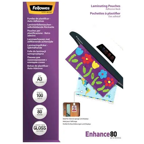 Fellowes Laminating Pouches Enhance 80 micron