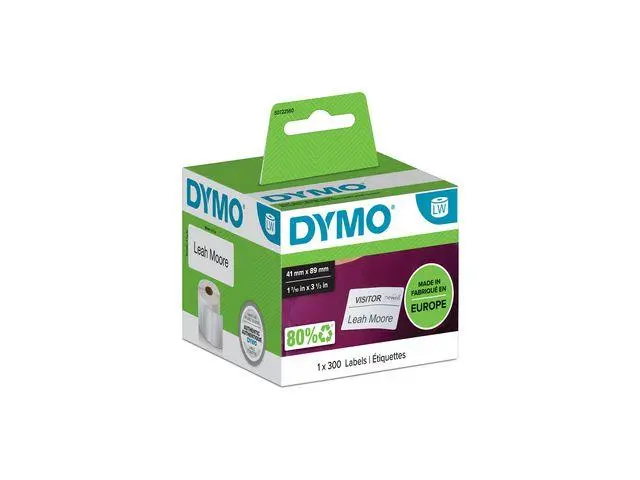 DYMO - LabelWriter hvite navnetiketter, 89x41 mm, 1-pk(300 stk)