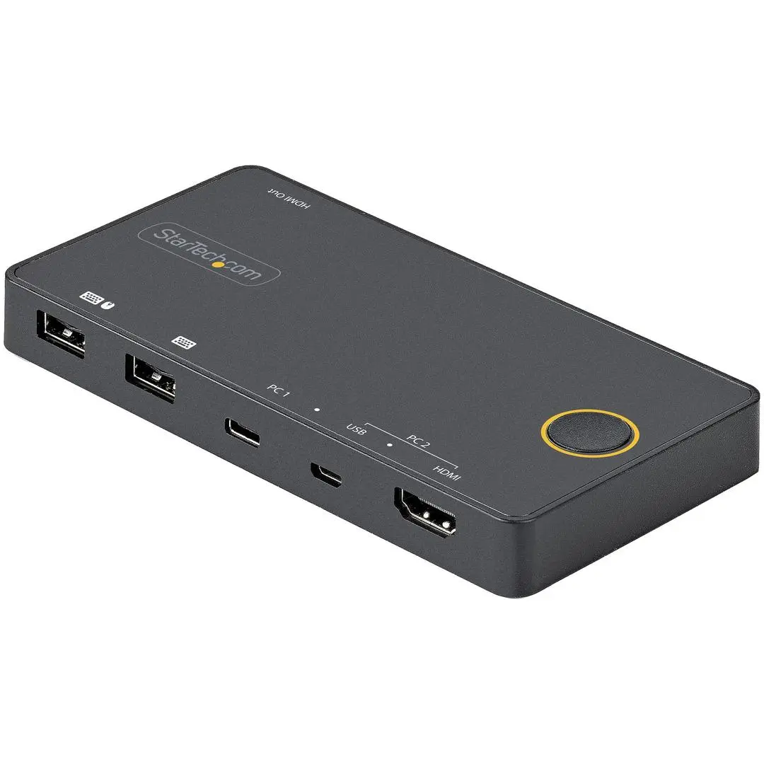 STARTECH - 2 Port Hybrid USB-A + HDMI USB-C KVM Switch Single 4K 60Hz HDMI 2.0 Monitor Compact Desktop and/or Laptop KVM