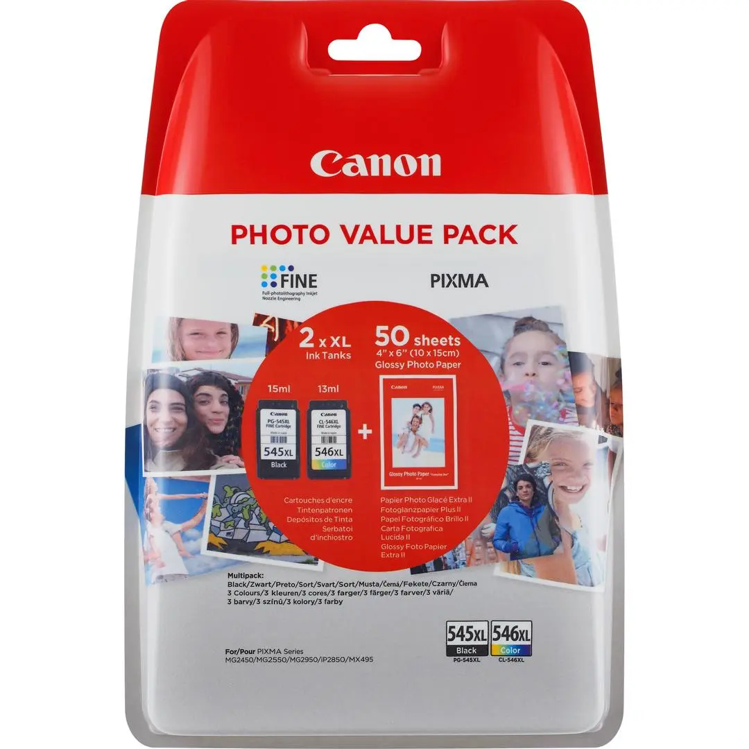 Canon - PG-545 XL/CL-546XL Photo Value Pack - 2-pack - Høy ytelse - svart, farge (cyan, magenta, gul) - original - 50 ark - 100 x 150 mm