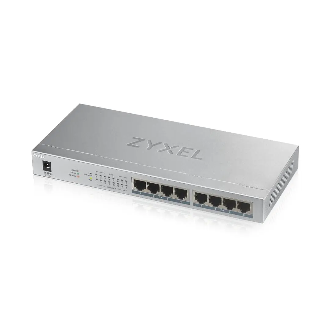 ZYXEL - GS1008-HP, 8 Port Gigabit PoE+ unmanaged desktop Switch, 8 x PoE, 60 Watt