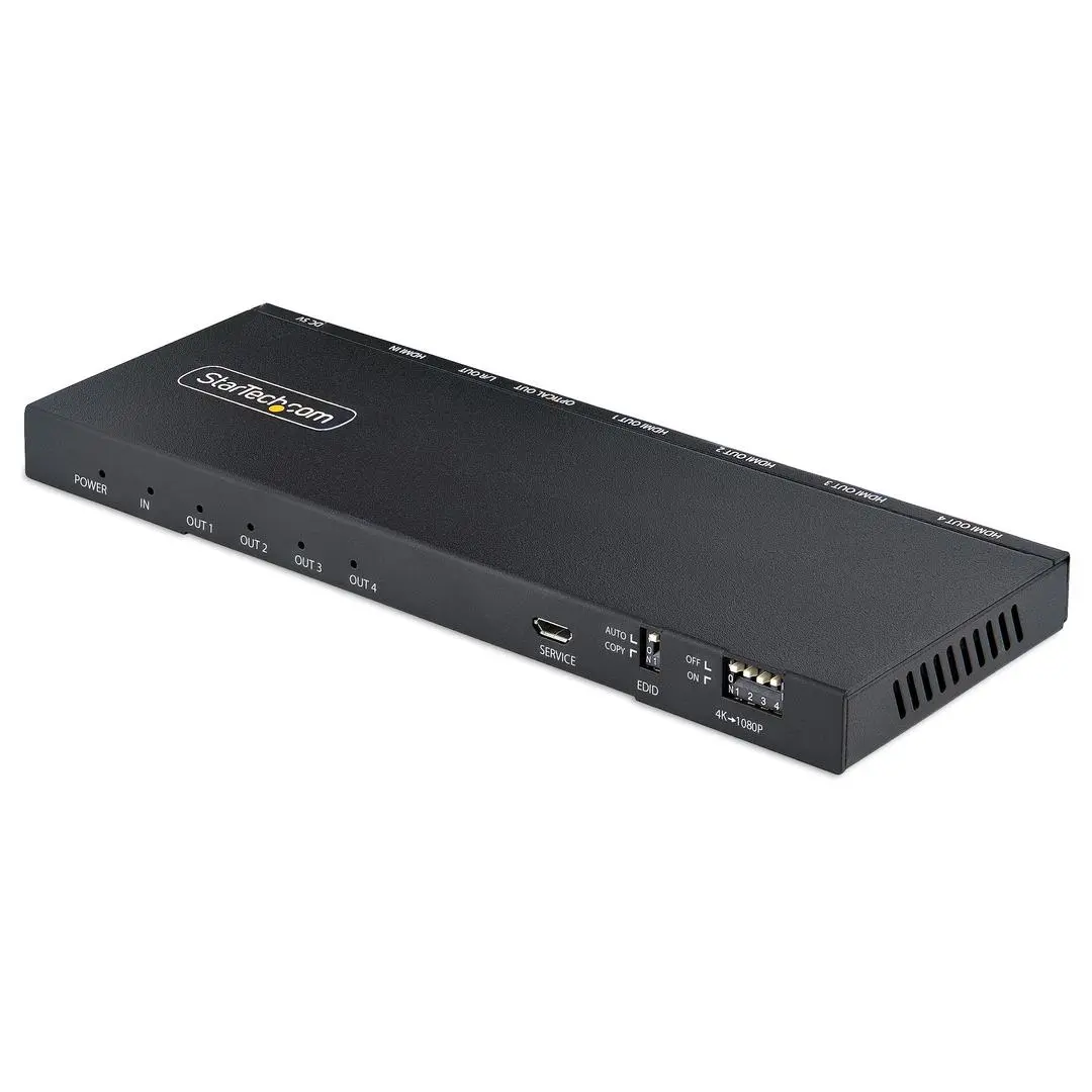 StarTech - 4-Port HDMI Splitter, 4K 60Hz HDMI 2.0 Video, 1 In 4 Out HDMI Splitter, 4K HDMI Splitter w/Built-in Scaler, 3.5mm/Optical Audio Port, Durable Metal Housing, HDR/HDCP - 1x4 HDMI Display/Output Splitter