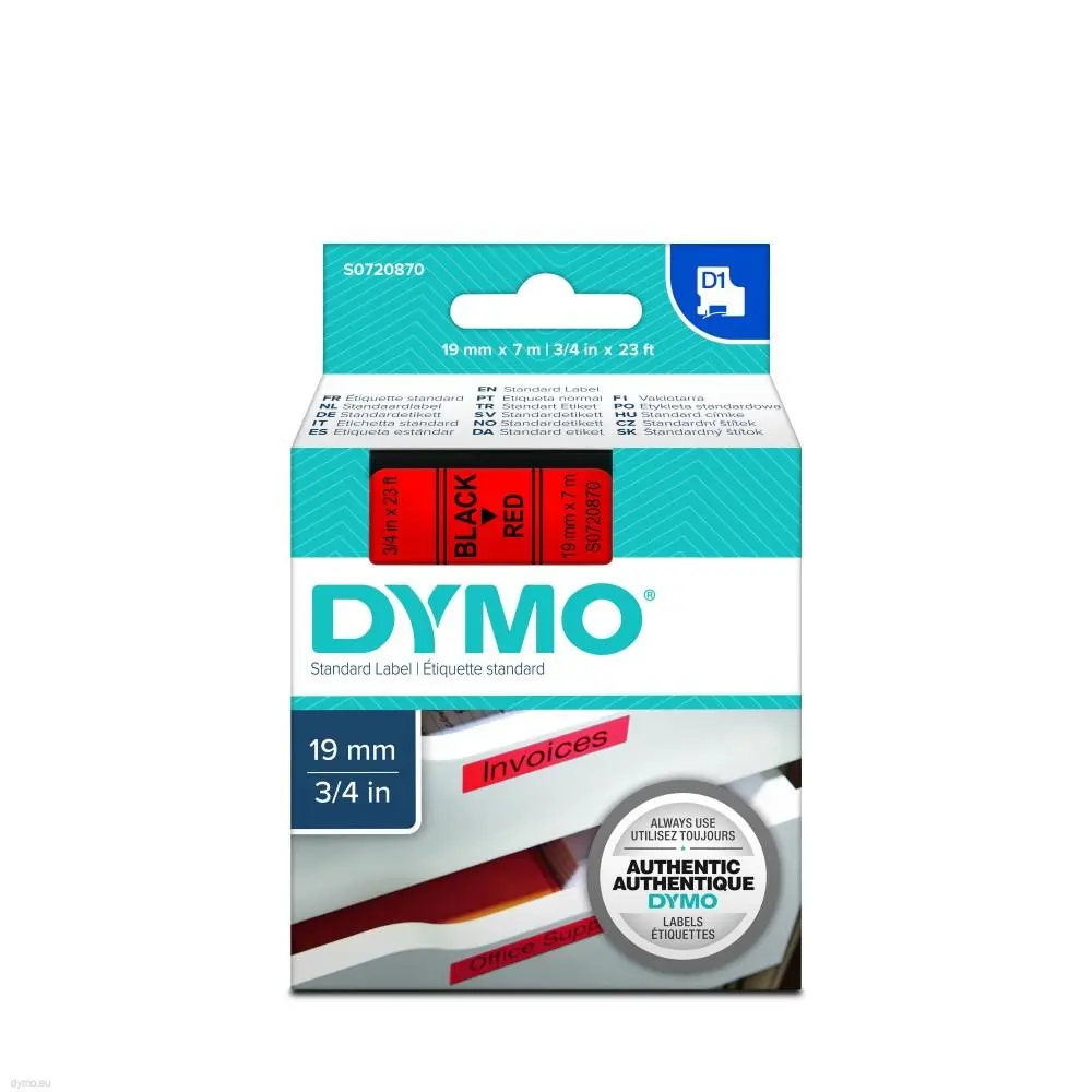 DYMO - D1 19mm 1pk, Sort/Rod
