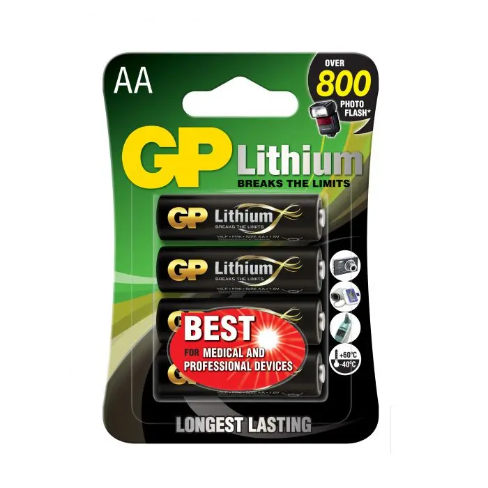 GP - Lithium Battery, Size AA, LR6, 1.5V, 4-pack