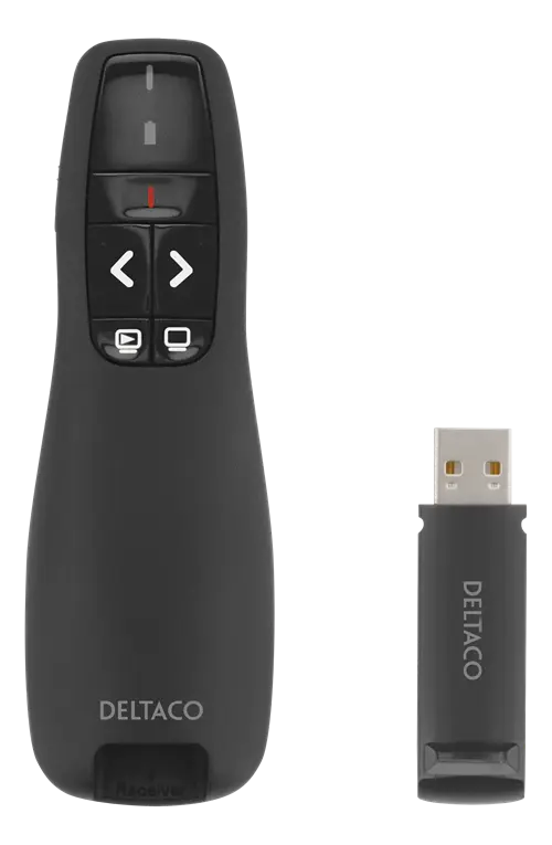 DELTACO - Wireless presenter with laser pointer, up to 15m, black