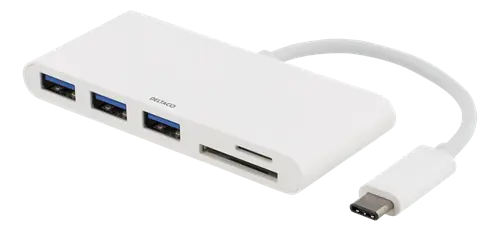 DELTACO - USB 3.1 Gen 1 hub, USB-C, 3USB A, SD/microSD reader, white