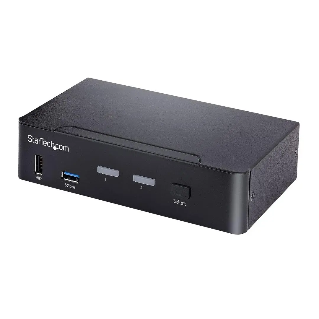 StarTech - USB C KVM Switch, 2 Port DisplayPort KVM w/ 4K 60Hz UHD HDR Video, 3.5mm Audio, USB Type C KVM Switch, 4x USB HID and 2x USB A 3.2 Gen 1 5Gbps Hub, Thunderbolt 3/4 Compatible - Hot Key Switching (SV23