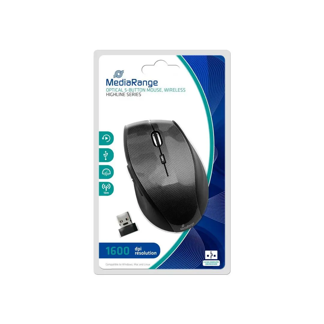 MediaRange - Highline Optical 5-button wireless mouse, Black