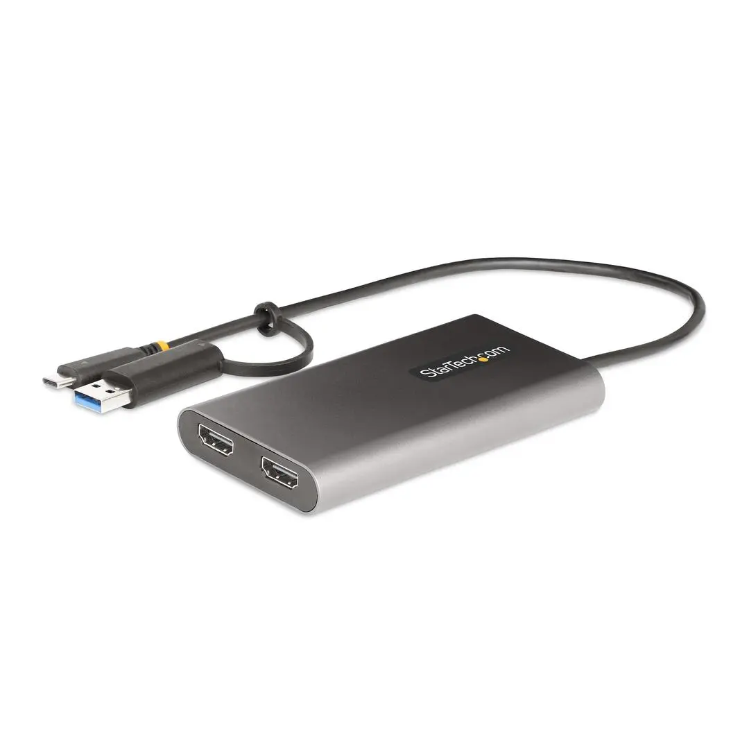 STARTECH - USB-C to Dual-HDMI Adapter USB-C or A to 2x HDMI 4K 60Hz 100W PD Pass-Through 1ft/30cm Built-in Cable USB to HDMI Conve