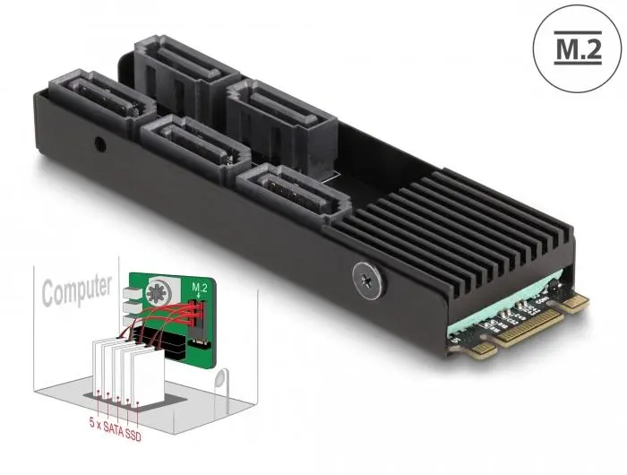DELOCK - Converter M.2 2280 Key B+M male to 5 x SATA with heat sink
