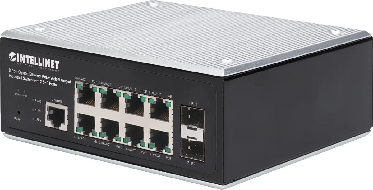INTELLINET - INT 8-Port Gigabit Ethernet PoE+ Web-Managed Industrial Swit