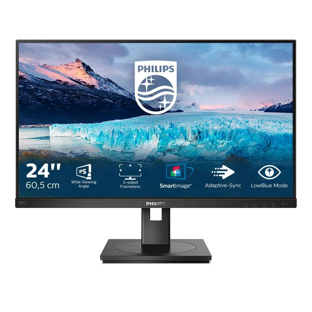PHILIPS - S-line 242S1AE - LED monitor - 24" (23.8" viewable) - 1920 x 1080 Full HD (1080p) @ 75 Hz - IPS - 250 cd/m² - 1000:1 - 4 ms - HDMI, DVI-D, VGA, DisplayPort - speakers - black texture
