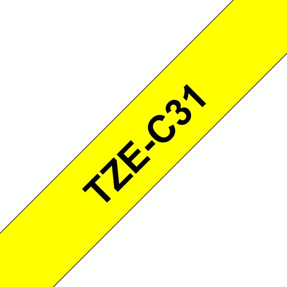 Brother - TZeC31 - Svart på fluorescerende gult - Rull (1,2 cm x 5 m) 1 rull(er) laminert teip - for P-Touch PT-1005, 1010, 3600, D210, D400, D450, D800, E550, H101, H110, P300, P900, P950